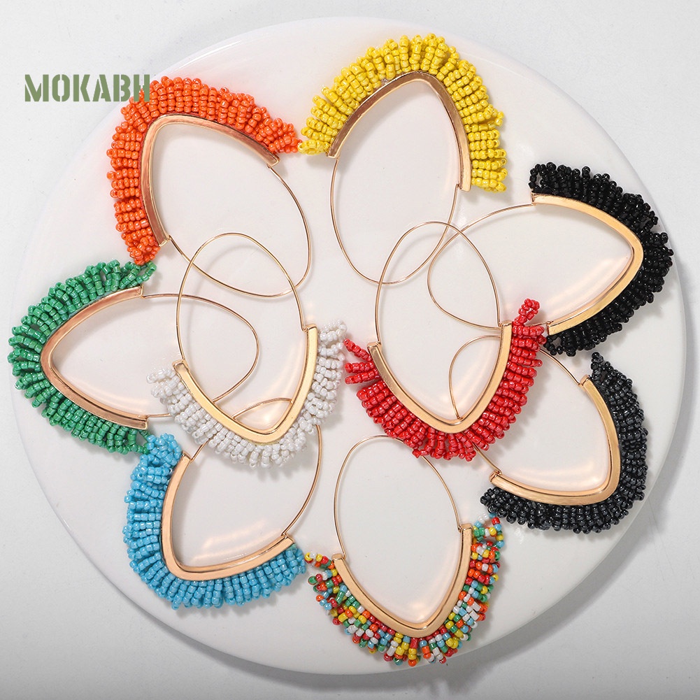 [Mok Abh] Bông Tai Đính Hạt Tua Rua Phong Cách Bohemian