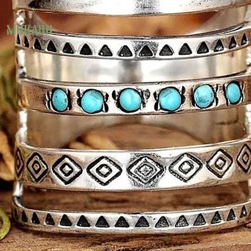 [Mok Abh] Nhẫn Đeo Khớp Ngón Tay Nhiều Lớp Họa Tiết Biểu Tượng Đính Đá Ngọc Lam Phong Cách Bohomia