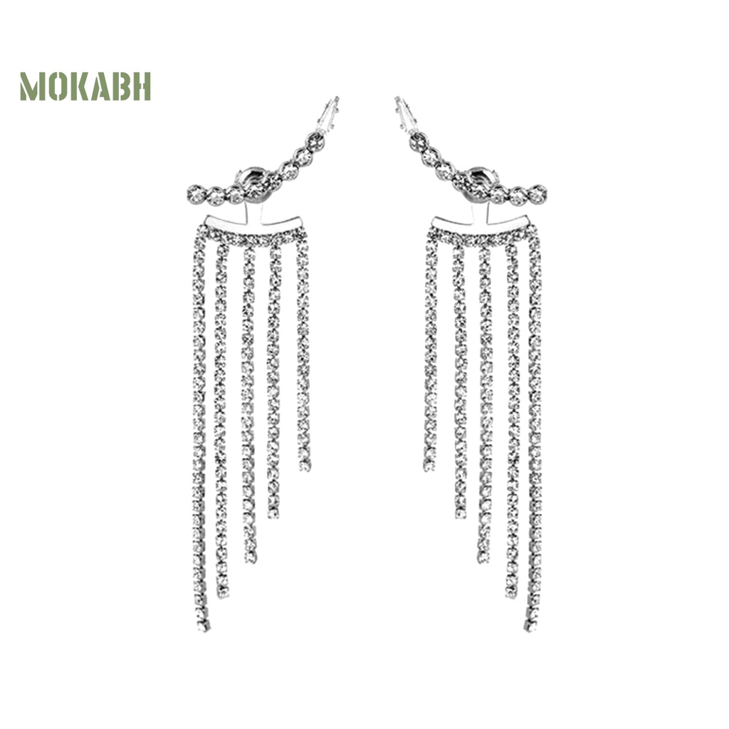 1 Đôi Bông Tai Dạng Tua Rua Màu Bạc Đính Đá Thời Trang Dành Cho Nữ