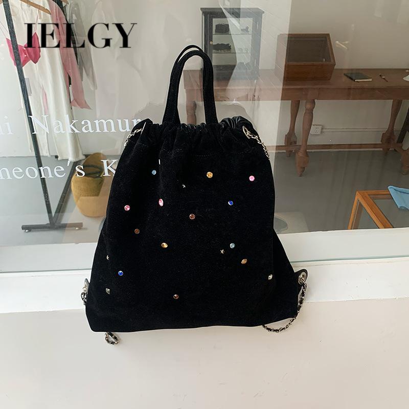Ielgy Ba Lô Dây Rút Bằng Da Lộn Nhám Đính Đá Nhiều Màu Sắc Thiết Kế Túi Dây Rút Cho Nữ