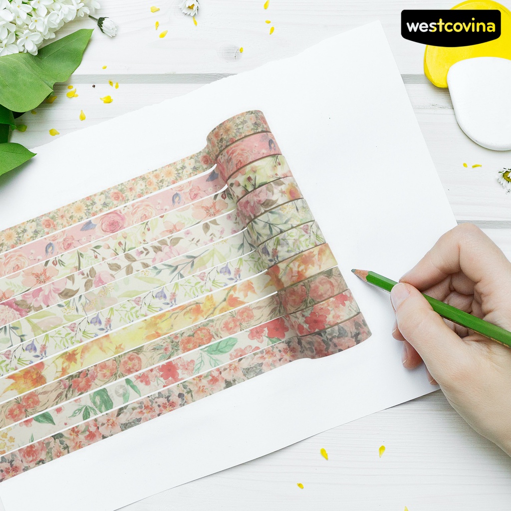 [WSTN]✎Set 20 Cuộn Băng Dính Washi In Họa Tiết Hoa Có Thể Tháo Gỡ Trang Trí Sổ Tay