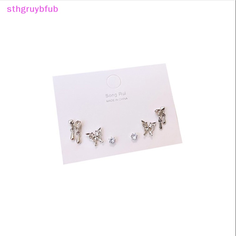 Set 6 Khuyên Tai Tròn Mạ Bạc Phong Cách Vintage Hàn Quốc Y2K