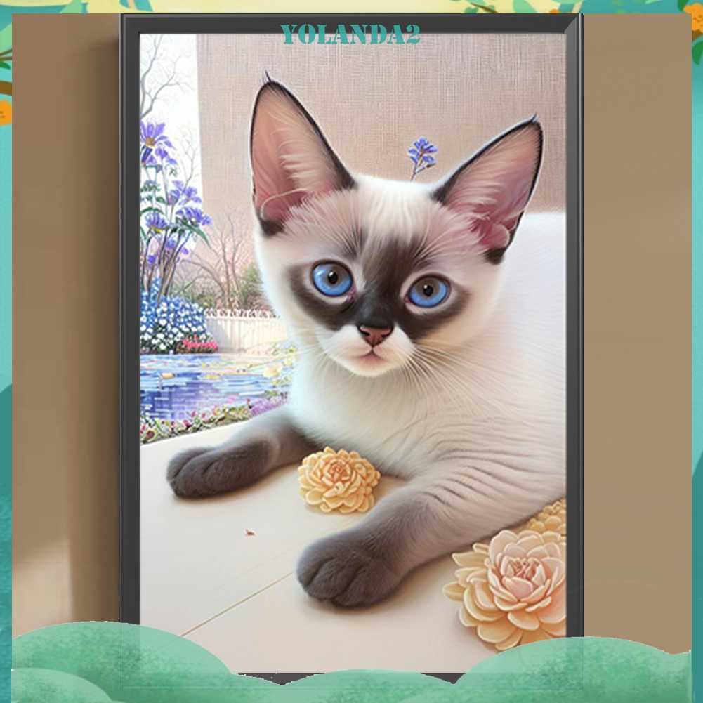 Tranh Đính Đá Kim Cương Toàn Bộ 5D DIY Hình Vẽ Mèo Trang Trí Nhà Cửa