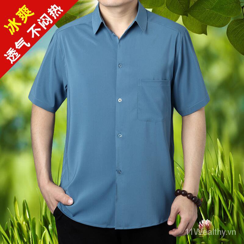 Áo Sơ Mi Lụa Lạnh Tay Lửng Chống Nhăn Màu Sắc Đơn Giản Có Size Lớn Thời Trang Mùa Hè Cho Nam Giới