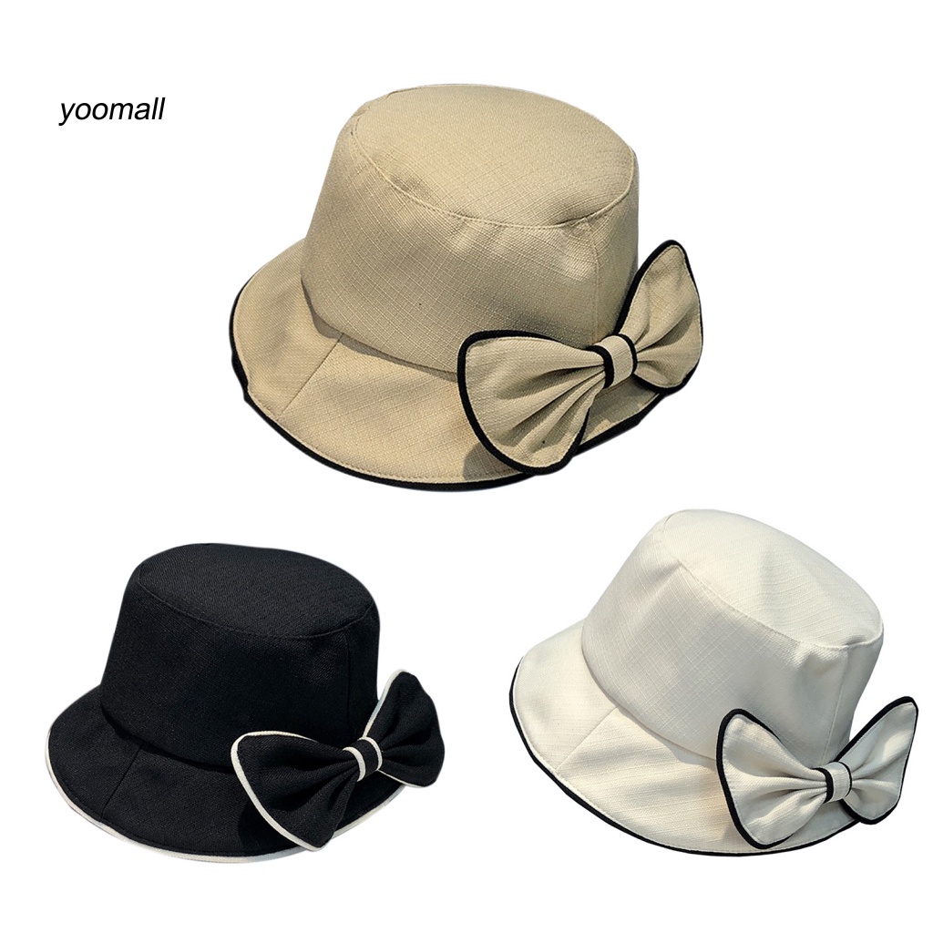 Mũ Tai Bèo Mềm Mại Thoáng Khí Đính Nơ Màu Tương Phản Trang Trí