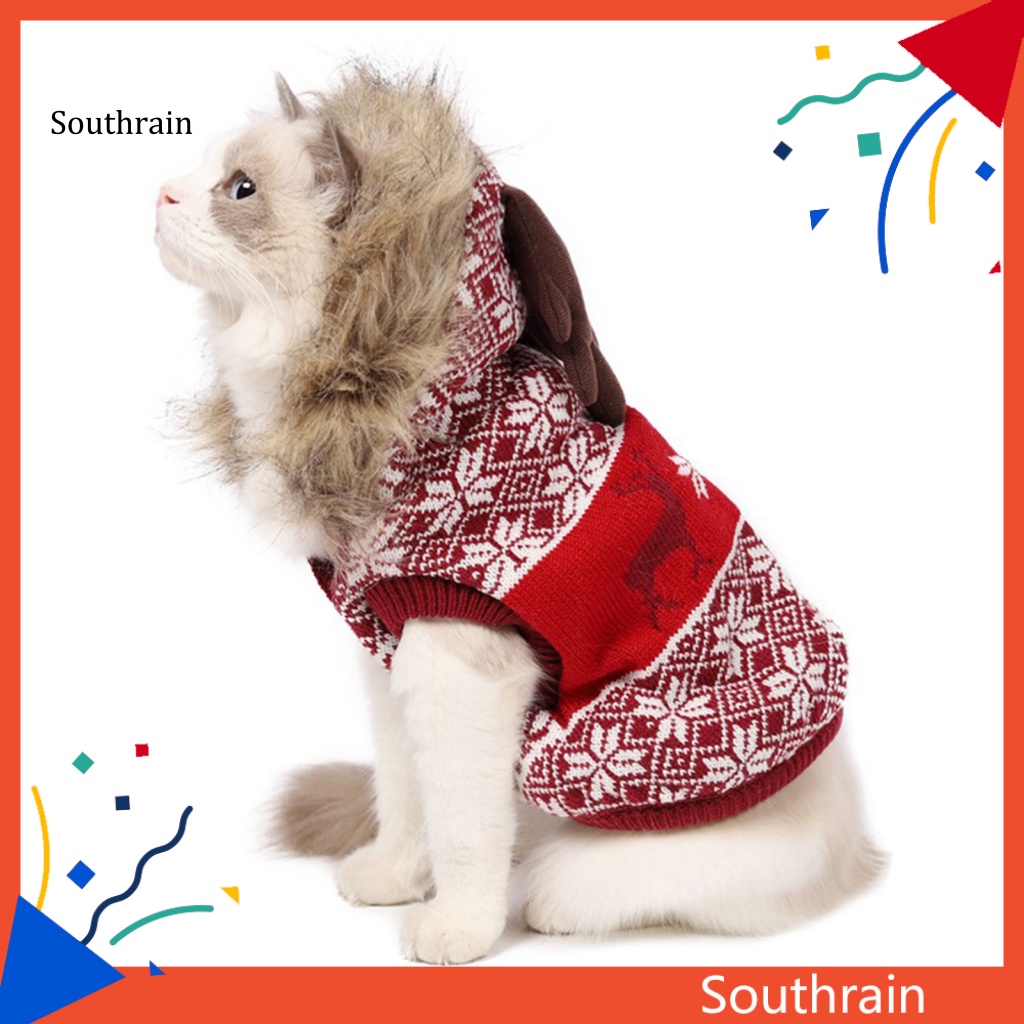 Áo Sweater Dệt Kim Giữ Ấm In Họa Tiết Hoa Tuyết Tuần Lộc Giáng Sinh Đáng Yêu Cho Cún Cưng