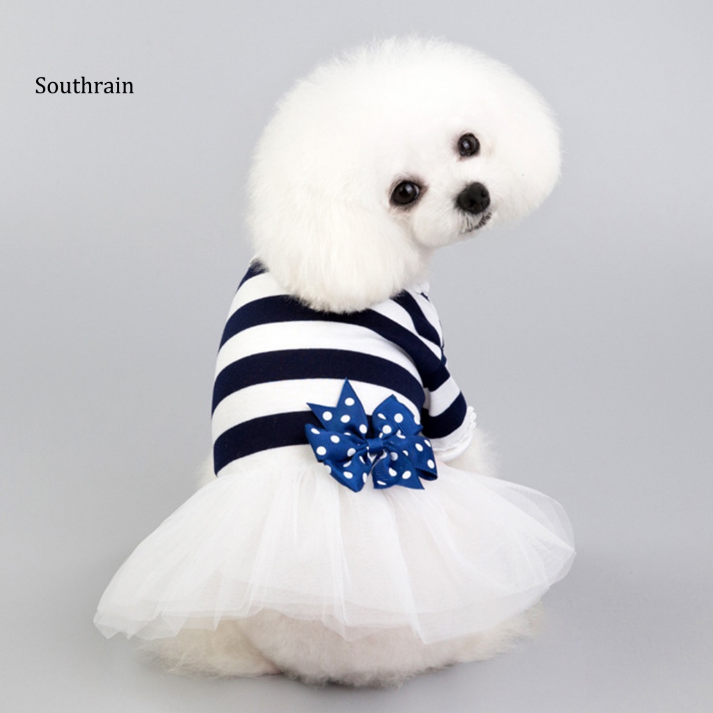 Đầm Công Chúa Họa Tiết Kẻ Sọc Đính Nơ Mềm Mại Thời Trang Xuân Hè Cho Cún Cưng