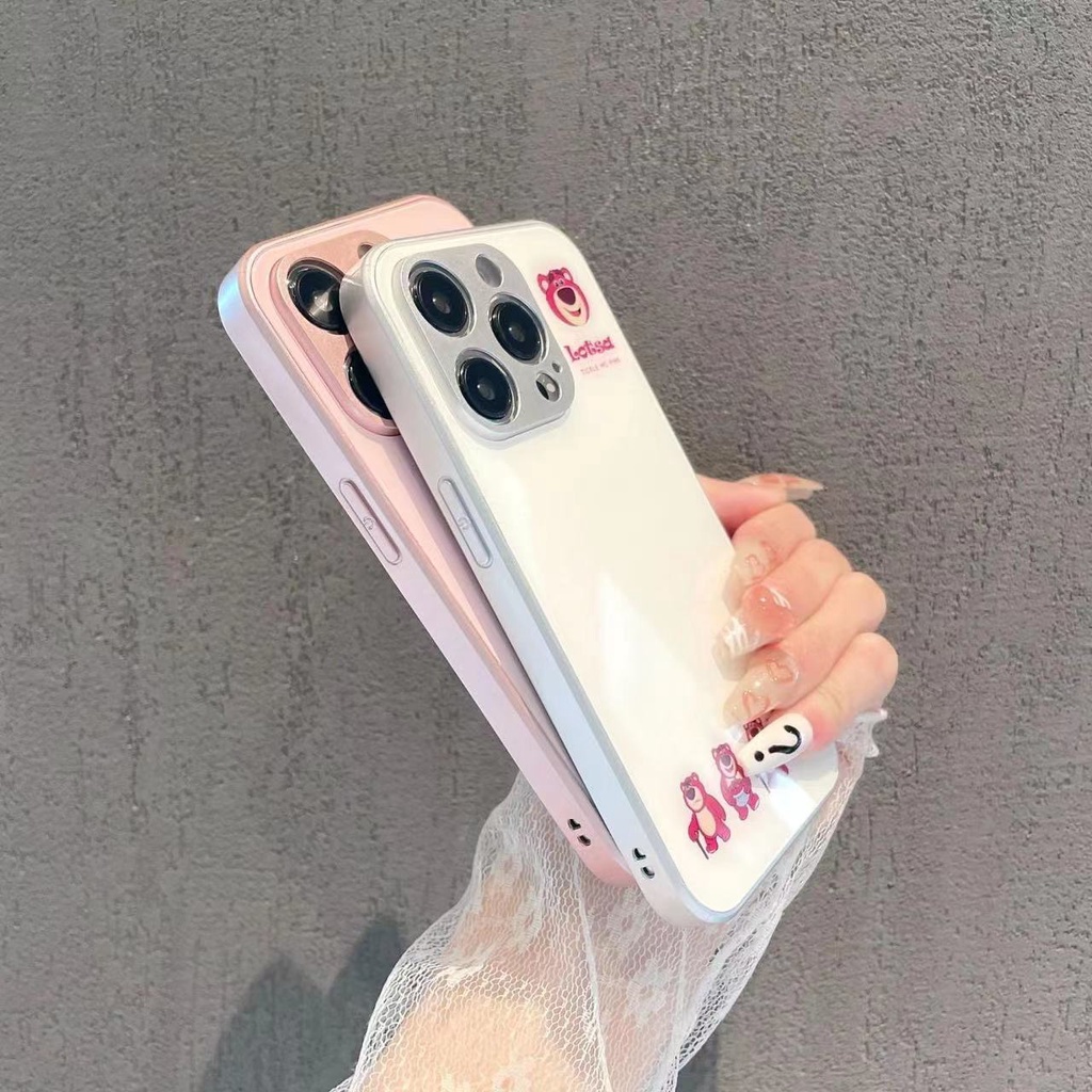Ốp Điện Thoại Mặt Kính Họa Tiết Gấu Dễ Thương Cho Iphone 14 13 12Pro 11 8plus X Xsmax