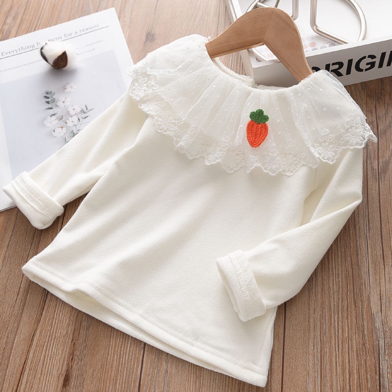 Áo Thun Tay Dài Cổ Búp Bê Thời Trang Xuân Thu Cho Bé Gái