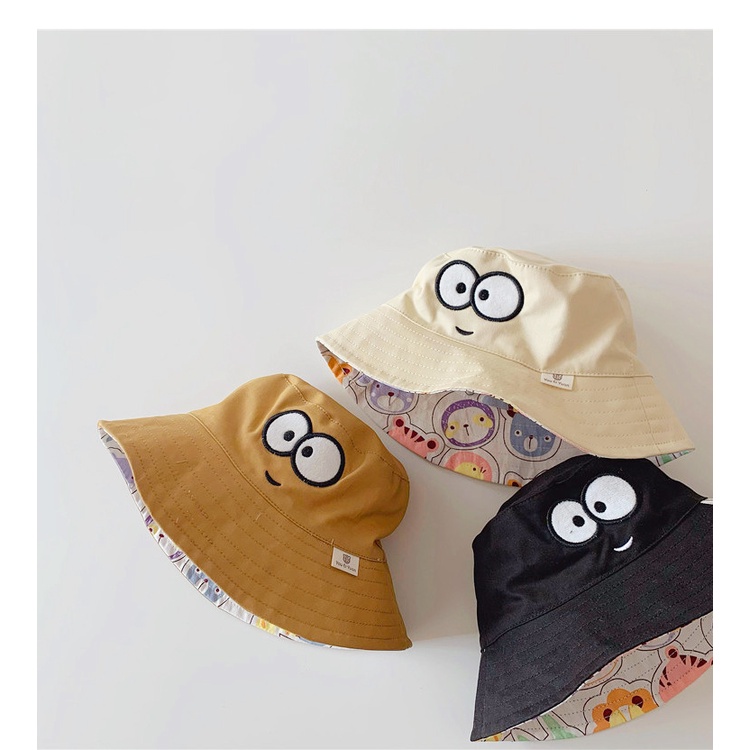Mũ Bucket Hai Mặt Thêu Hình Đôi Mắt To Phong Cách Hàn Quốc Dễ Phối Đồ Thời Trang Cho Bé