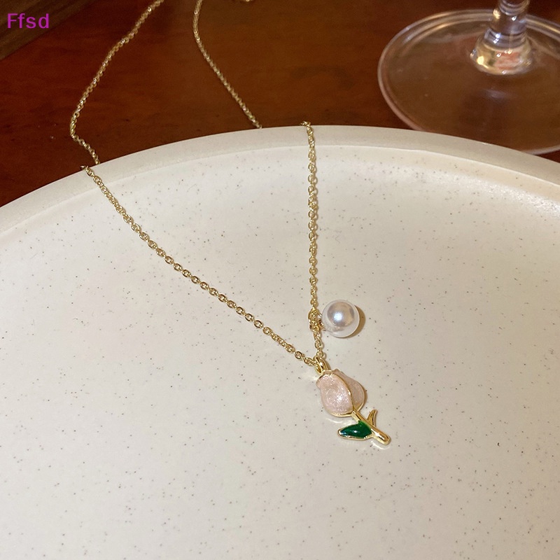 {Ffsd} Vòng cổ Mặt Hoa Tulip Đính Ngọc Trai Đơn Giản Thời Trang Cá Tính Phong Cách Âu Mỹ Thích Hợp Làm Quà Tặng Tiệc Tùng