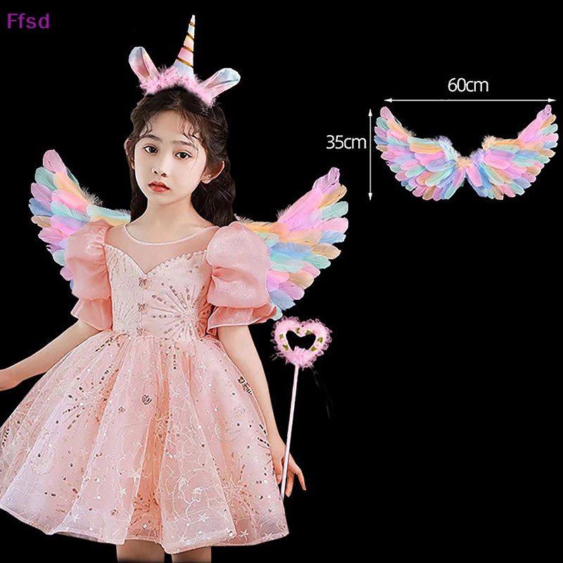 {Ffsd} 1 Bộ Băng Đô Cánh Thiên Thần Lông Vũ Đầy Màu Sắc Hóa Trang Tiệc Giáng Sinh Cho Bé Gái