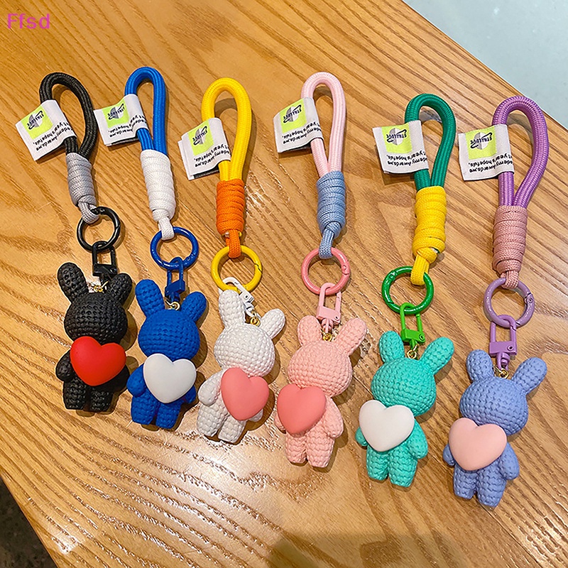 {Ffsd} Móc Khóa Resin Hình Thỏ Hoạt Hình Trái Tim Màu Đào Dễ Thương Hợp Thời Trang Làm Móc Khóa / Túi Xách / Trang Sức