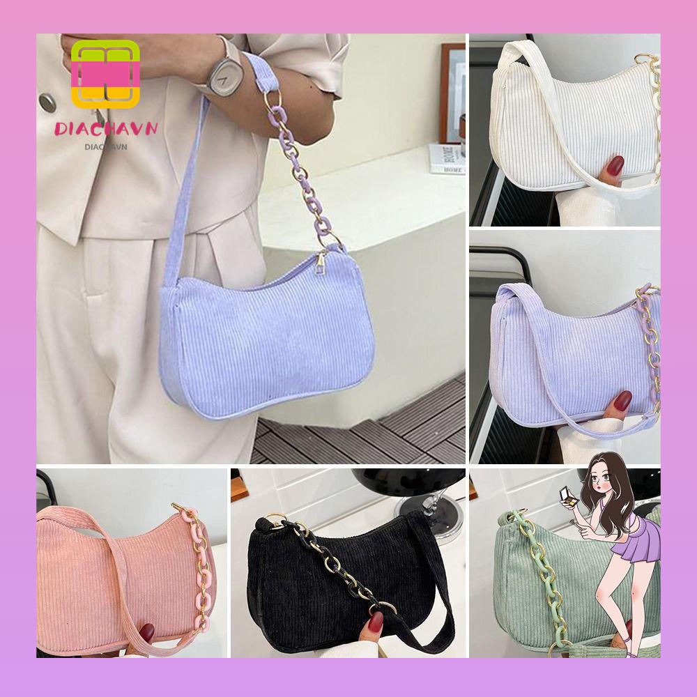 Túi Xách Nhung Kẻ Phối Khóa Kéo Phong Cách Vintage Thời Trang