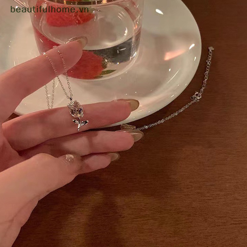 Vòng Cổ Choker Hình Hoa Tulip Màu Bạc Đính Đá Thời Trang Cho Nữ