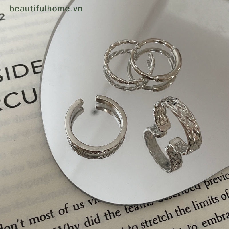 Set 3 Nhẫn Bạc Đeo Khớp Ngón Tay Phong Cách Punk Cổ Điển Thời Trang Có Thể Điều Chỉnh Cho Nữ