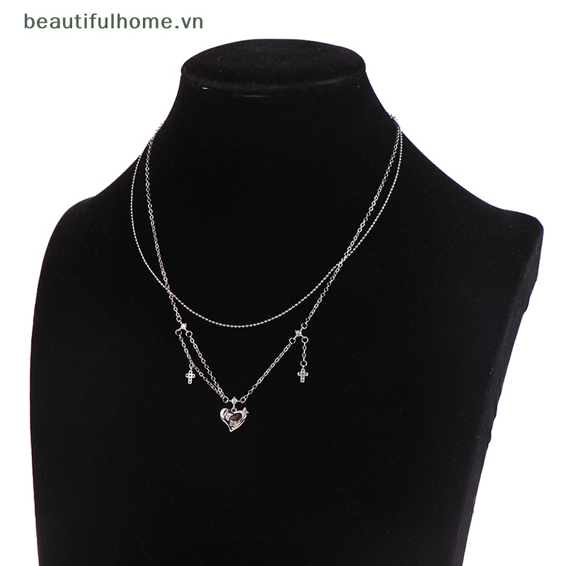 [beautifulhome] Vòng Cổ Choker Dây Xích Mặt Chữ Thập Đính Đá Zircon Trái Tim Cho Nữ Dự Tiệc [beauty]