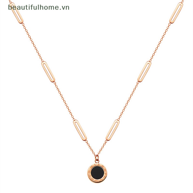 [beautifulhome] Vòng cổ Hai Mặt Hình Tròn Bằng Thép Titan Màu Trắng Đen Cá Tính Dễ Phối Đồ Dành Cho Nữ [beauty]