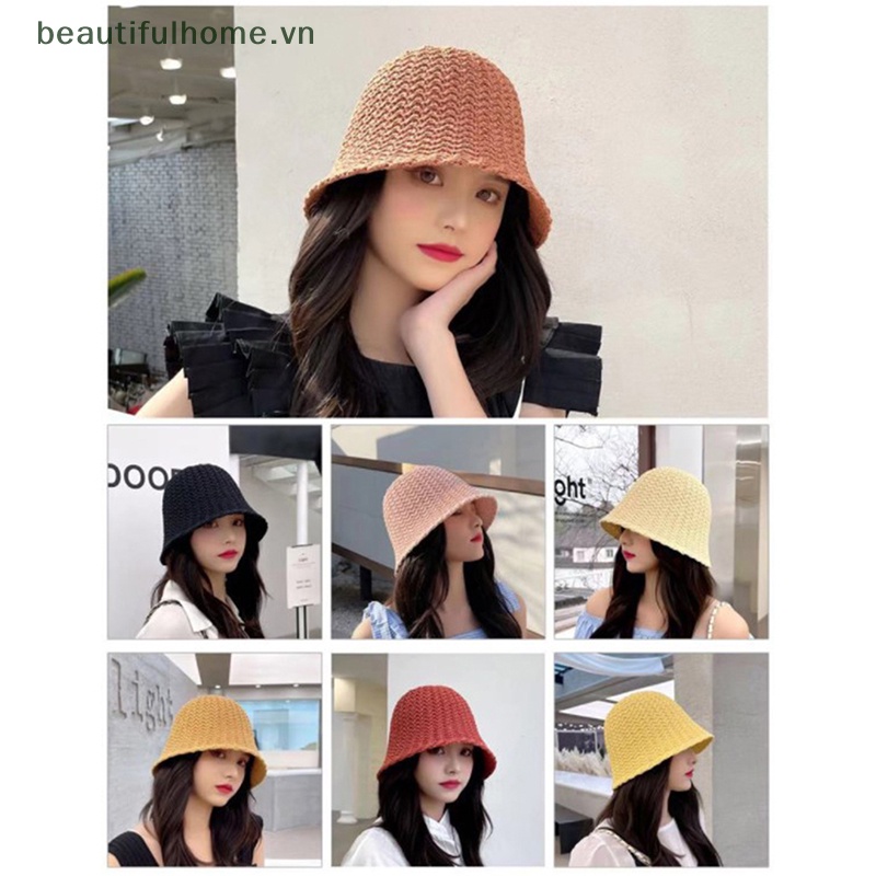 [beautifulhome] Mũ Bucket Dệt Rộng Vành Che Nắng Mùa Hè Cho Nữ [Đẹp]