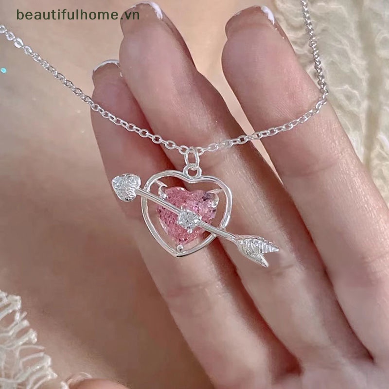 [beautifulhome] Vòng cổ Mặt Hình Mũi Tên / Trái Tim Đính Kim Cương Màu Hồng Thời Trang Cho Nữ [beauty]