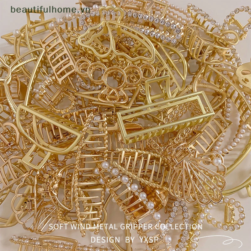 1 Kẹp Tóc Bướm Hình Học Bằng Kim Loại Kích Thước Lớn Màu Vàng Thanh Lịch Cho Nữ [beauty]