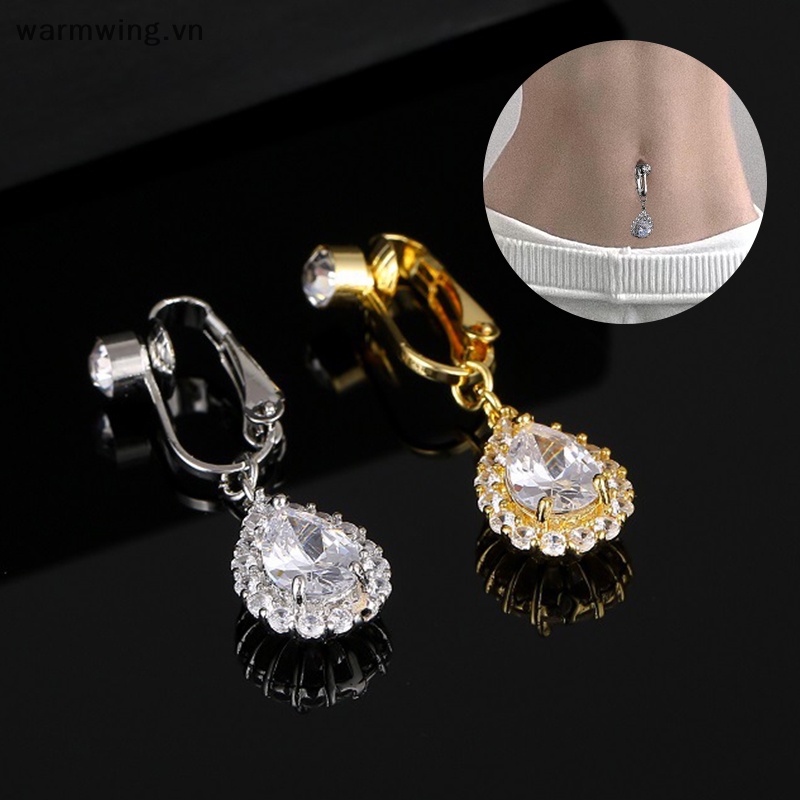 Khuyên Rốn Bằng Đồng Đính Đá Zircon Hình Giọt Nước Không Đục Lỗ