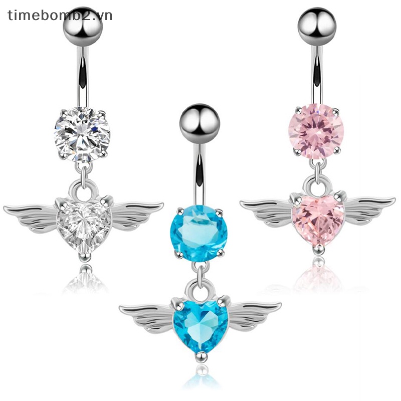 Khuyên Rốn Hình Trái Tim Đính Đá Pha Lê 14G