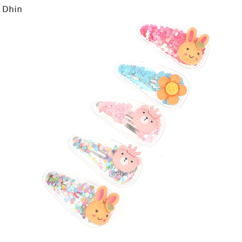 [Dhin] Set 5 Kẹp Tóc Mái Hiên Hình Động Vật / Trái Cây / Cát Lún Lấp Lánh Dễ Thương Cho
