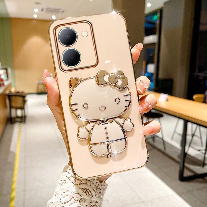 Ốp Điện Thoại Mềm Có Giá Đỡ Và Gương Soi KT Đáng Yêu Cho VIVO Y36 5G 4G 2023