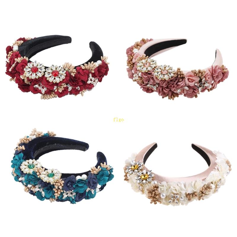 Flgo Băng Đô Cài Tóc Bằng Xốp Đính Đá Hình Hoa Nhiều Màu Ngọt Ngào Phong Cách Baroque