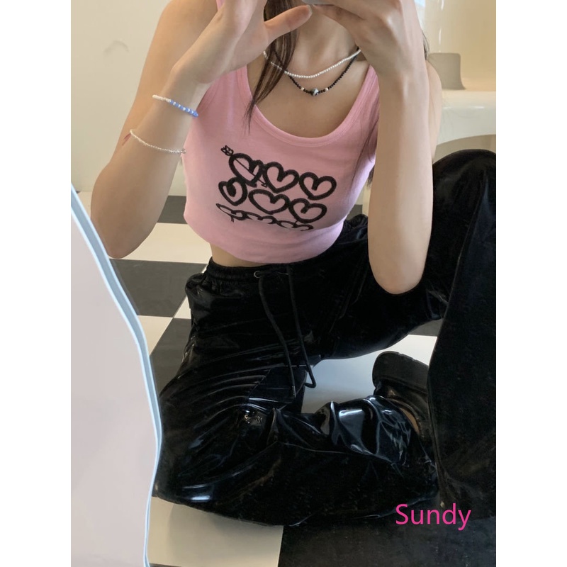 Áo Croptop Hai Dây In Họa Tiết Trái Tim Quyến Rũ Thời Trang Mùa Hè Cho Nữ Có Size Lớn