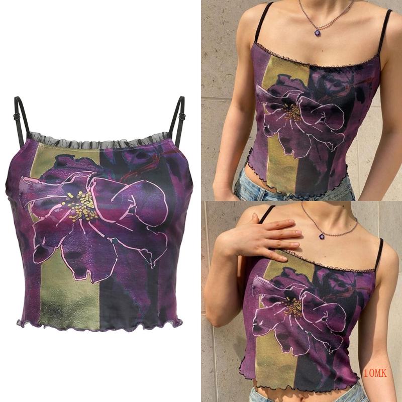 Xiangbao Áo Tank Top Hai Dây Không Tay Lettuce Trim Cho Nữ Ins
