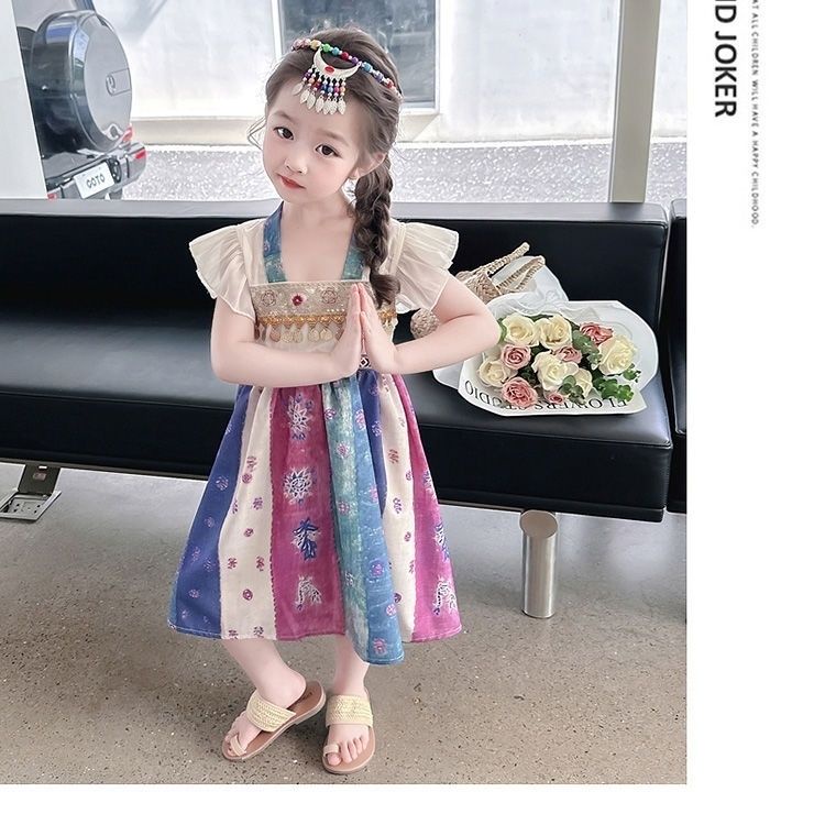 Đầm Dân Tộc Không Tay Thời Trang Mùa Hè Cho Bé Gái Kích Thước 100-140