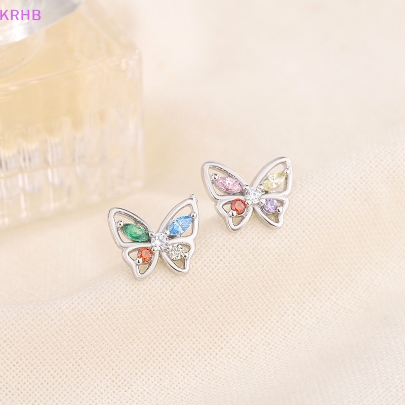 Khuyên Tai Hình Bướm Rỗng Bằng Bạc Zircon Nhiều Màu Cho Nữ Mới