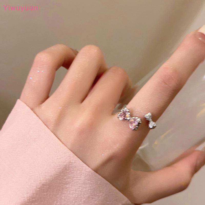 Nhẫn Mở Y2K Đính Đá Zircon Hình Nơ Hồng Sáng Tạo Cho Nữ