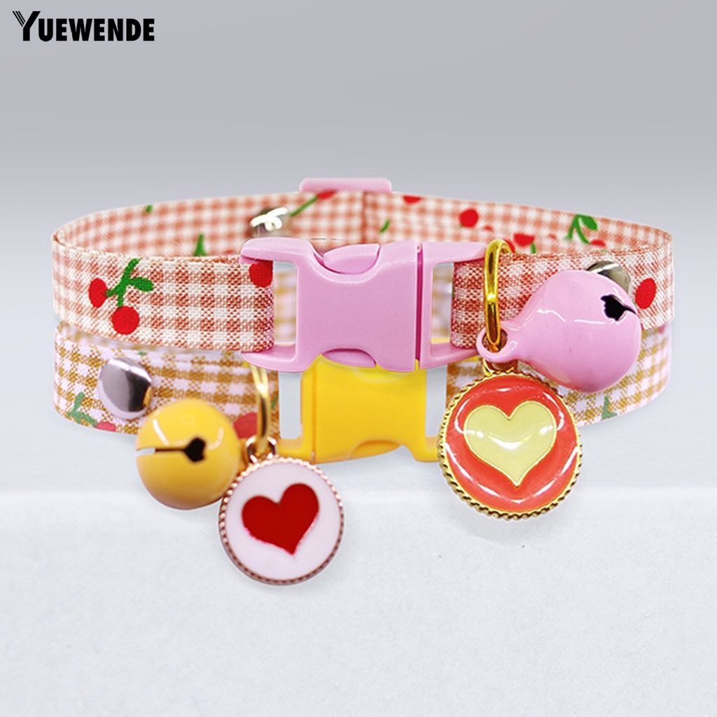 Yq.e Vòng Cổ Thoáng Khí Tháo Nhanh Họa Tiết Cherry Kẻ Sọc Có Chuông Trang Trí Cho Thú Cưng