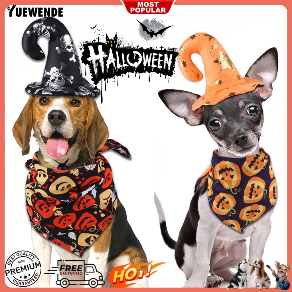 Yq.e 1 Set Khăn Choàng Cổ Tam Giác Vải Dệt Kim In Họa Tiết Bí Ngô Hoạt Hình Dễ Giặt Tẩy Có Thể Giặt Rửa Cho Thú Cưng