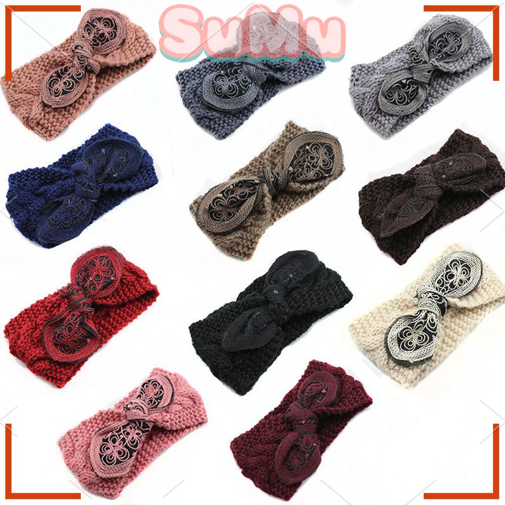 Băng Đô Dệt Kim Đính Hoa Tai Thỏ Phong Cách Vintage