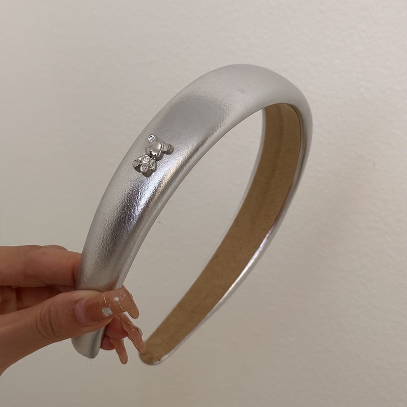 Băng Đô Cài Tóc Bản Rộng Bằng Da Họa Tiết Ngôi Sao / Đầu Lâu Màu Bạc Phong Cách Thời Trang Mới 2023