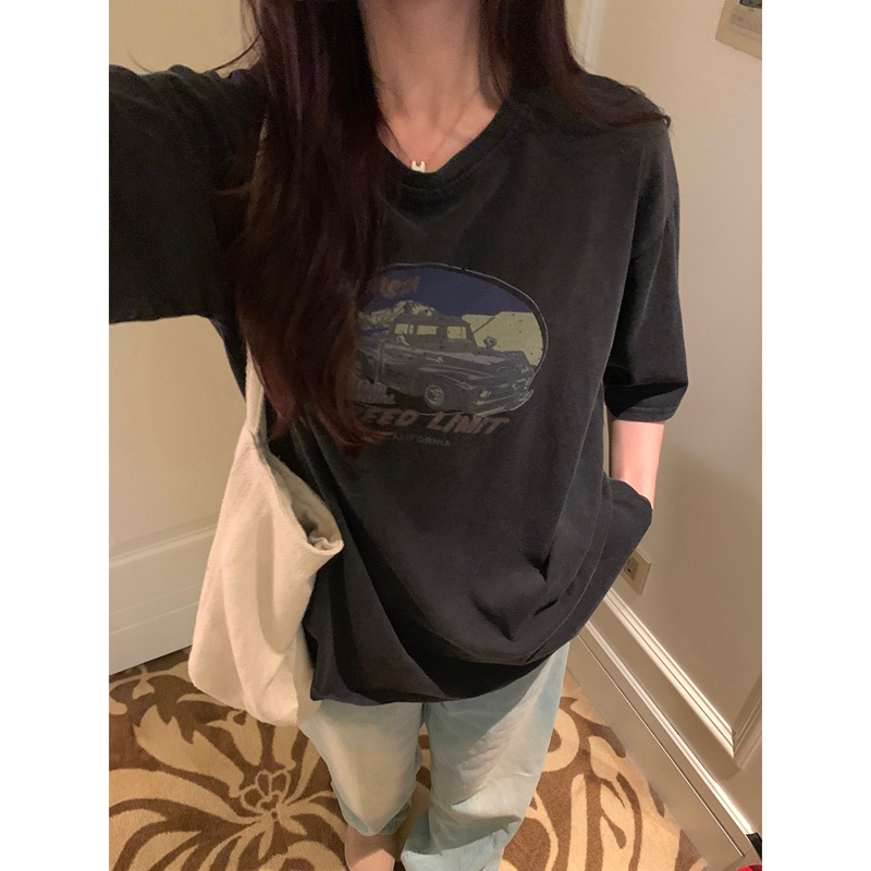 Áo Thun Tay Ngắn Dáng Rộng Phong Cách retro Cho Nữ