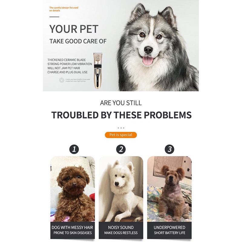 Tông đơ cạo cắt lông cho chó mèo Hàng Full Box - Kèm 8 phụ kiện - Bảo hành uy tín