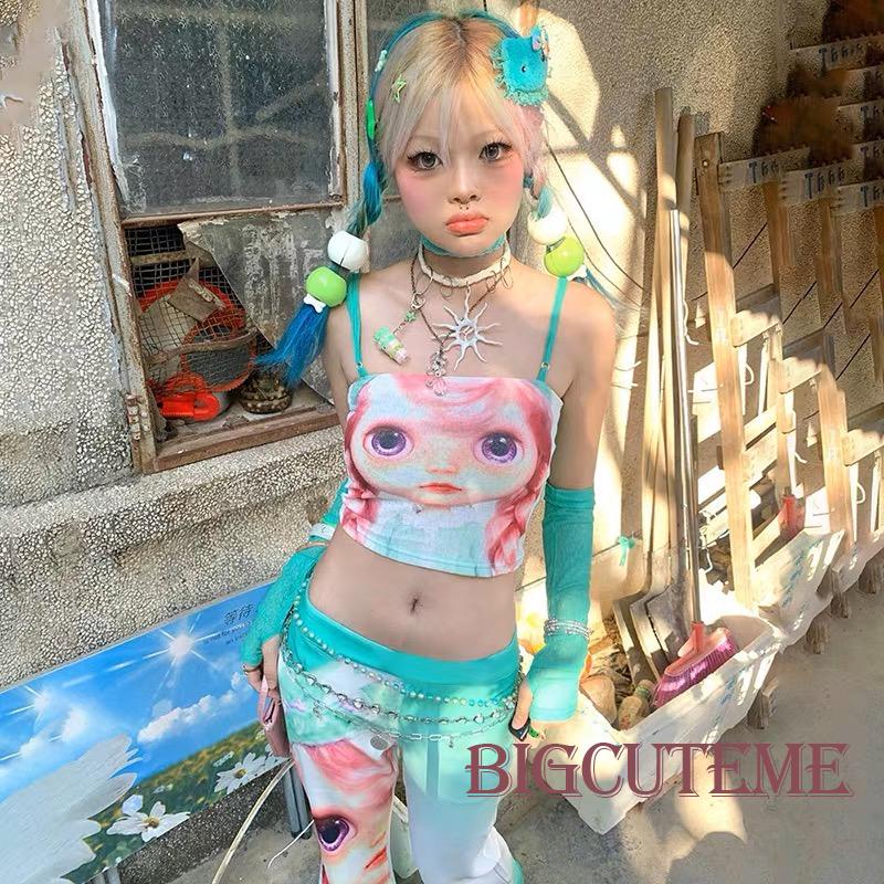 [] - Áo hai dây / Quần Dài / Áo Không Tay In Hình Búp Bê Kèm Quần Lưng Thấp Thời Trang Mùa Hè Cho Nữ