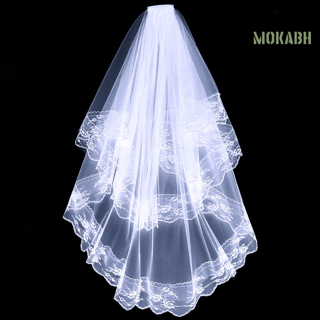 Mạng Che Mặt Hai Lớp Phối Ren Gọn Nhẹ Dễ Phối Đồ Kèm Lược Cài Tóc Cho Cô Dâu