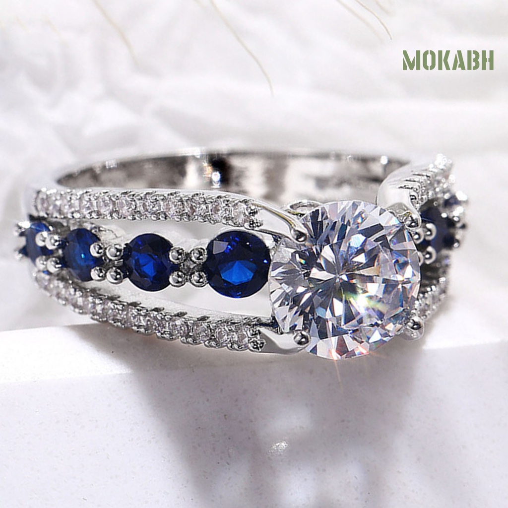 Nhẫn Đính Đá Zirconia Màu Xanh Dương Thời Trang Cho Nữ