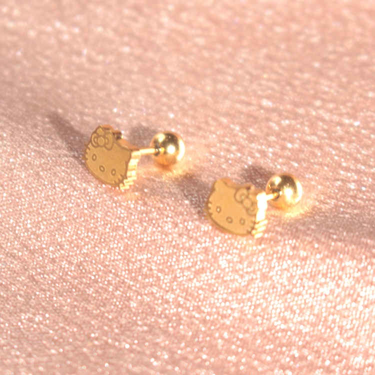 SANRIO Bông Tai Mạ Vàng 18k Hình Hello Kitty Đáng Yêu