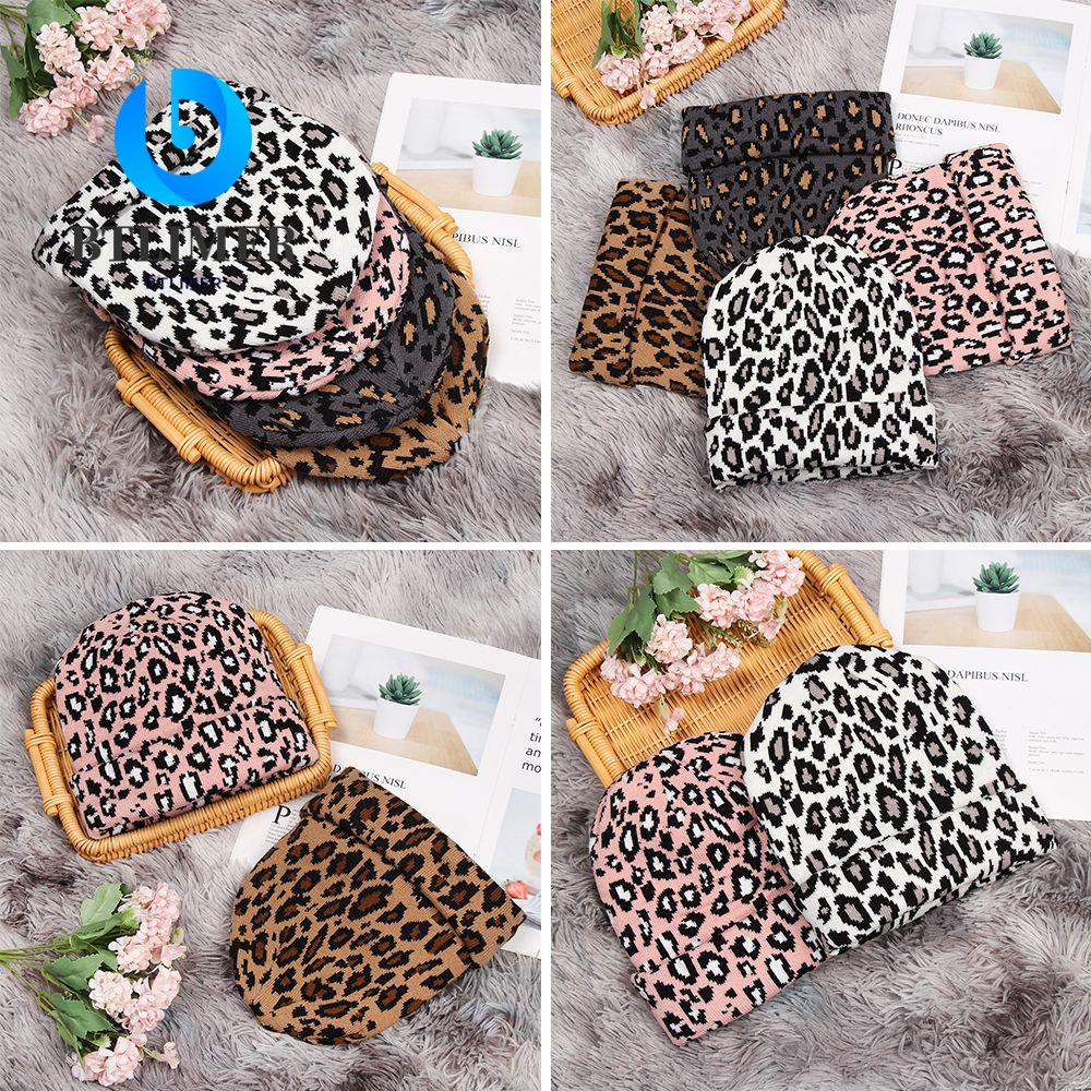Btlimer Mũ Dệt Kim Unisex Co Giãn Họa Tiết Da Báo Phong Cách Hip Hop Ấm Áp