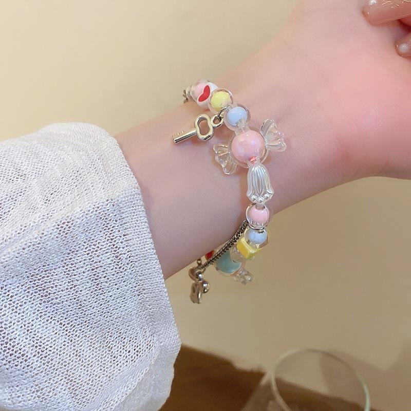 Màu Sắc Vòng Tay Trang Sức Mặt Hình Trái Tim Màu Kẹo Ngọt Thời Trang 2023 Cho Nữ