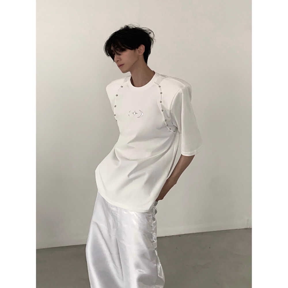 Akiyama Style / Niche Áo Thun Nam Tay Ngắn Đính Đinh Tán Kim Loại Cao Cấp Thời Trang Mùa Hè