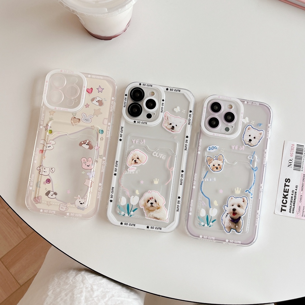 Ốp Điện Thoại Tpu Mềm Trong Suốt In Hình Động Vật Dễ Thương Có Ngăn Đựng Thẻ Cho iPhone 14 Plus 13 12 11 Pro XR XS Max