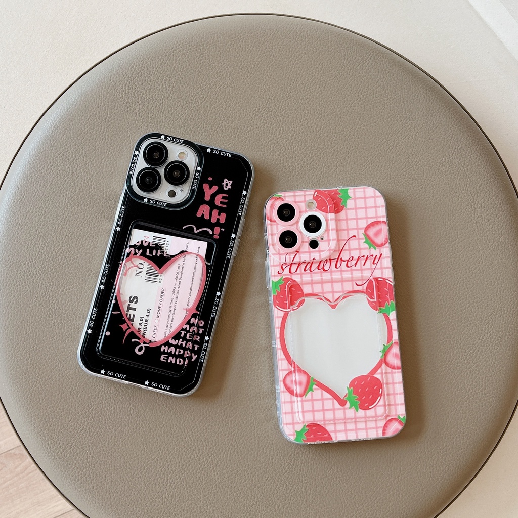 Ốp Điện Thoại Tpu Mềm Trong Suốt Có Ngăn Đựng Thẻ In Hình Trái Tim Cho iPhone 14 Plus 13 12 11 Pro XR XS Max